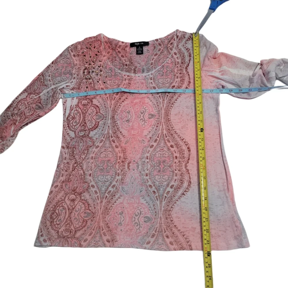 NWOT Style & Co Women's Size Small 3/4 Sleeve Embellished Top Multicolor